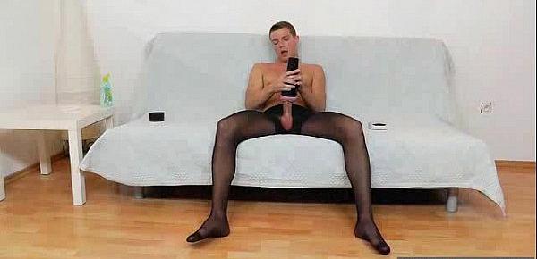  Gay stud teasing his dick in tights
